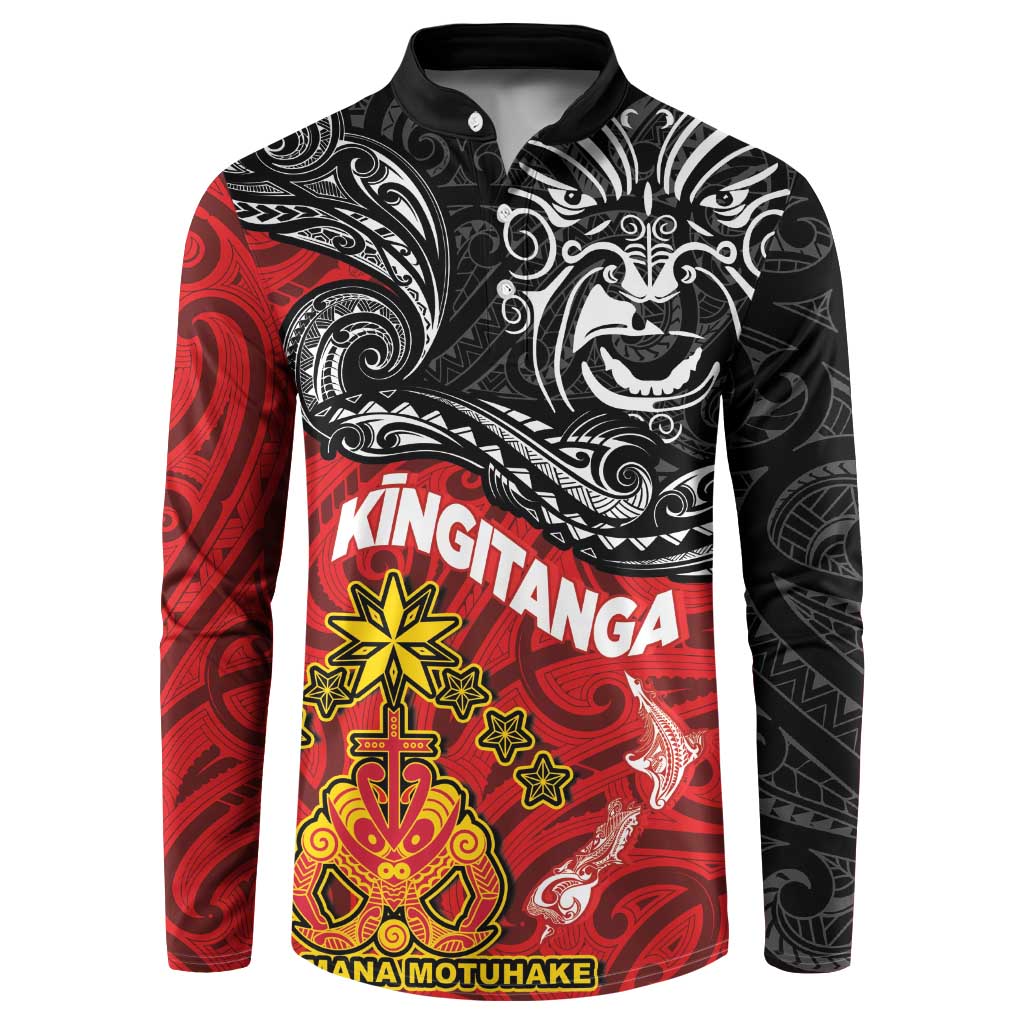 The Kingitanga - Maori King Movement Button Sweatshirt Ko Te Mana Motuhake Emblem with Moko and Polynesian Art Tattoo