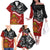 The Kingitanga - Maori King Movement Family Matching Off The Shoulder Long Sleeve Dress and Hawaiian Shirt Ko Te Mana Motuhake Emblem with Moko and Polynesian Art Tattoo