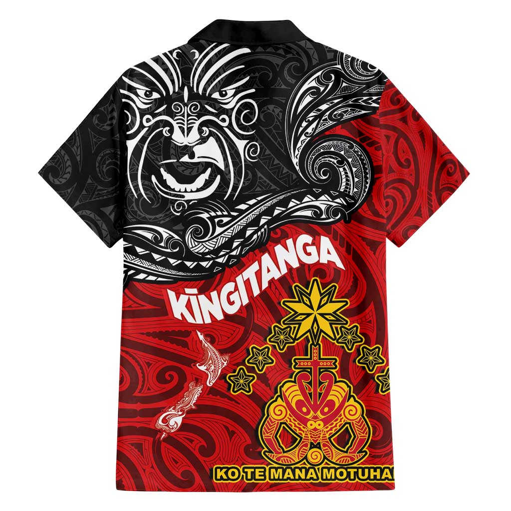 The Kingitanga - Maori King Movement Family Matching Off Shoulder Maxi Dress and Hawaiian Shirt Ko Te Mana Motuhake Emblem with Moko and Polynesian Art Tattoo