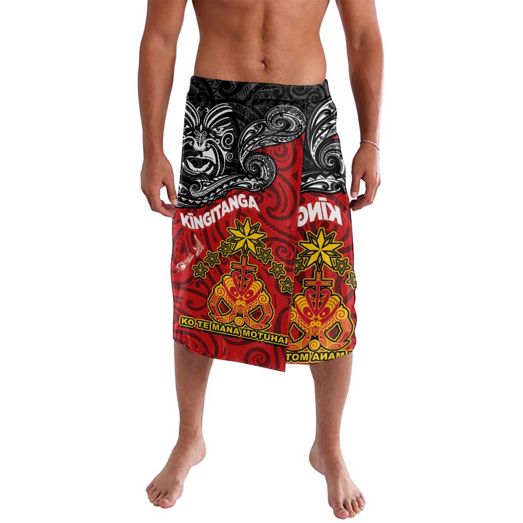 Maori King Movement Lavalava Ko Te Mana Motuhake Emblem with Moko and Polynesian Art Tattoo LT03 Red - Polynesian Pride
