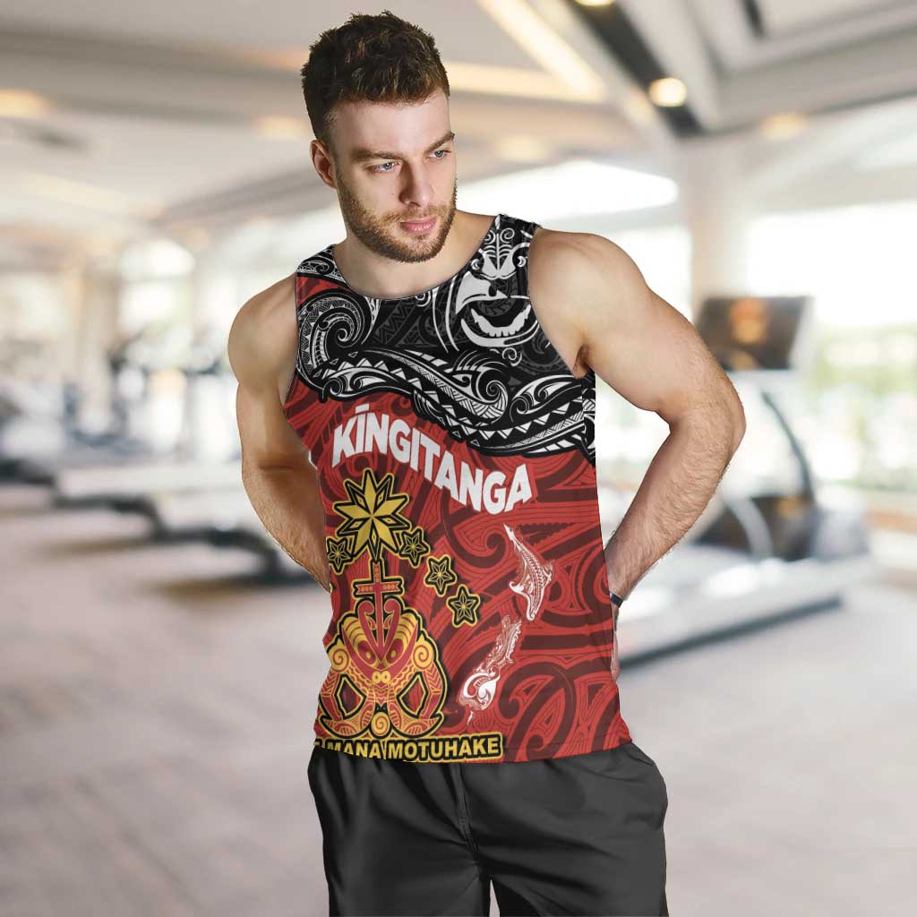 Maori King Movement Men Tank Top Ko Te Mana Motuhake Emblem with Moko and Polynesian Art Tattoo LT03 Red - Polynesian Pride