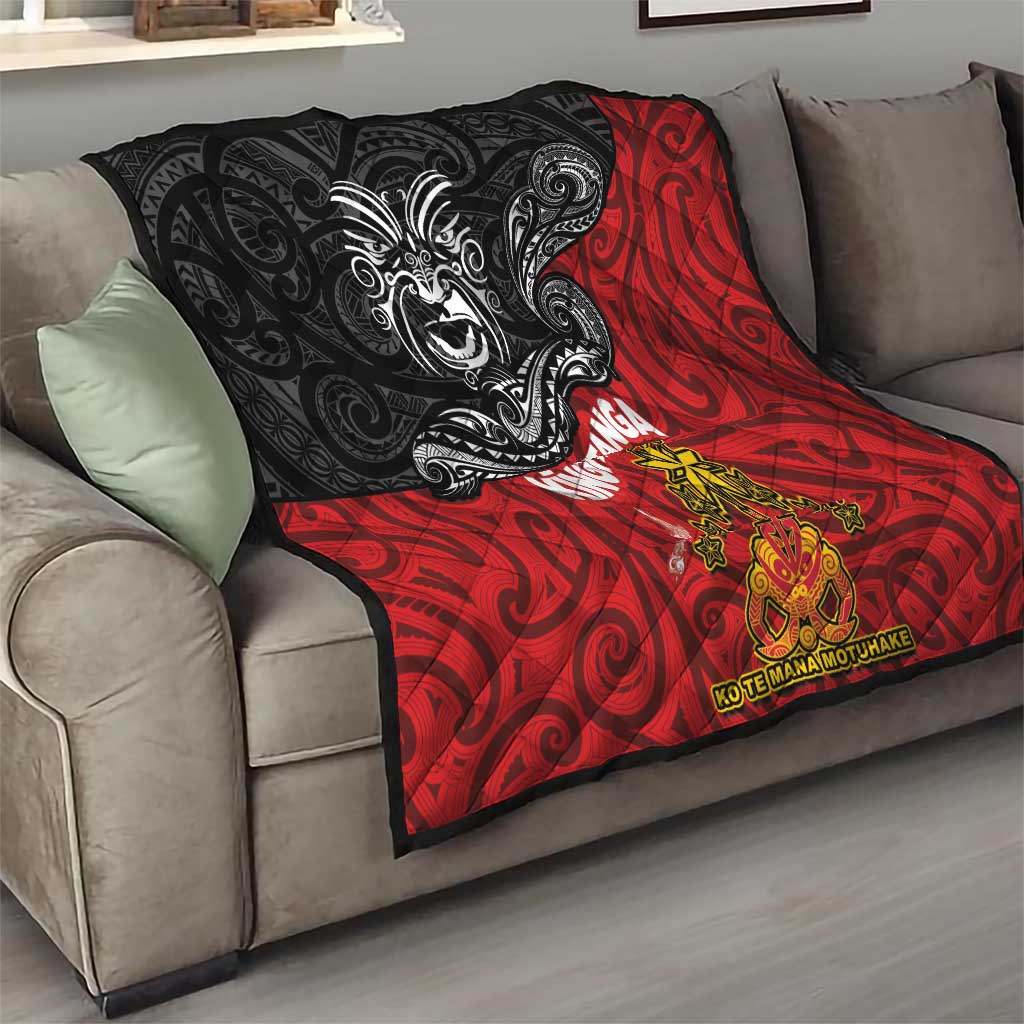 The Kingitanga - Maori King Movement Quilt Ko Te Mana Motuhake Emblem with Moko and Polynesian Art Tattoo