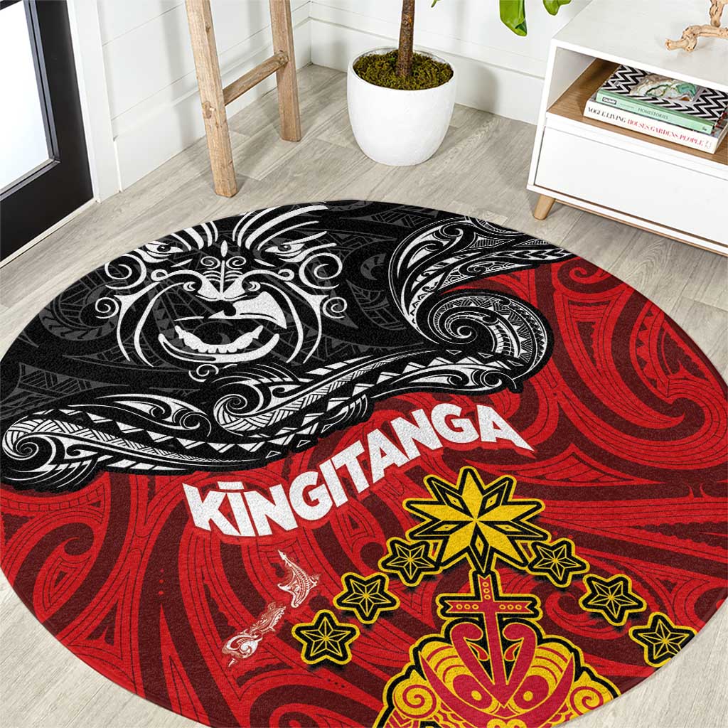 The Kingitanga - Maori King Movement Round Carpet Ko Te Mana Motuhake Emblem with Moko and Polynesian Art Tattoo