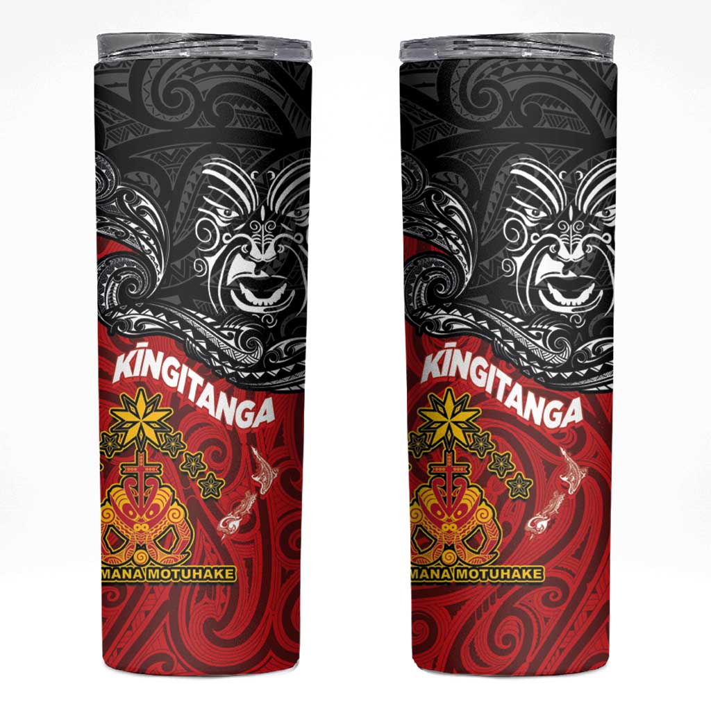 The Kingitanga - Maori King Movement Skinny Tumbler Ko Te Mana Motuhake Emblem with Moko and Polynesian Art Tattoo LT03