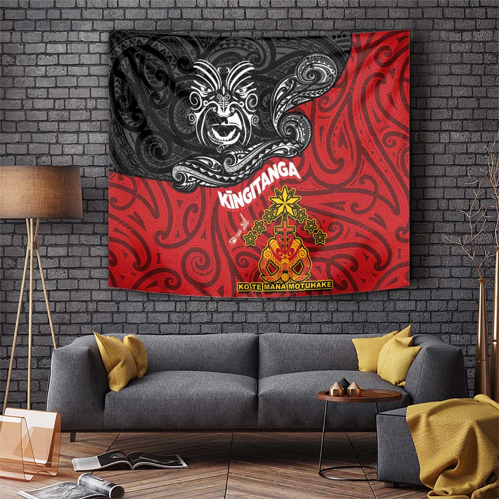 The Kingitanga - Maori King Movement Tapestry Ko Te Mana Motuhake Emblem with Moko and Polynesian Art Tattoo