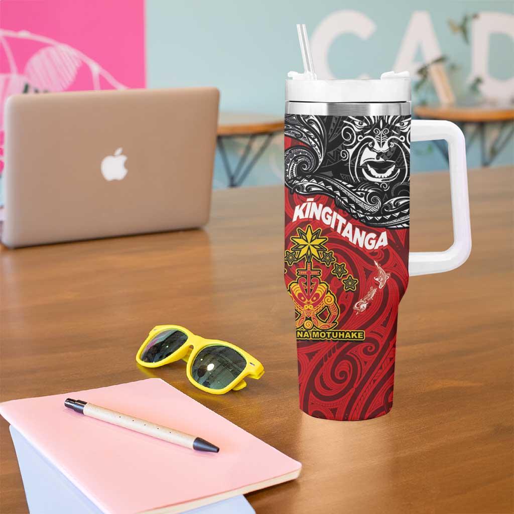The Kingitanga - Maori King Movement Tumbler With Handle Ko Te Mana Motuhake Emblem with Moko and Polynesian Art Tattoo LT03