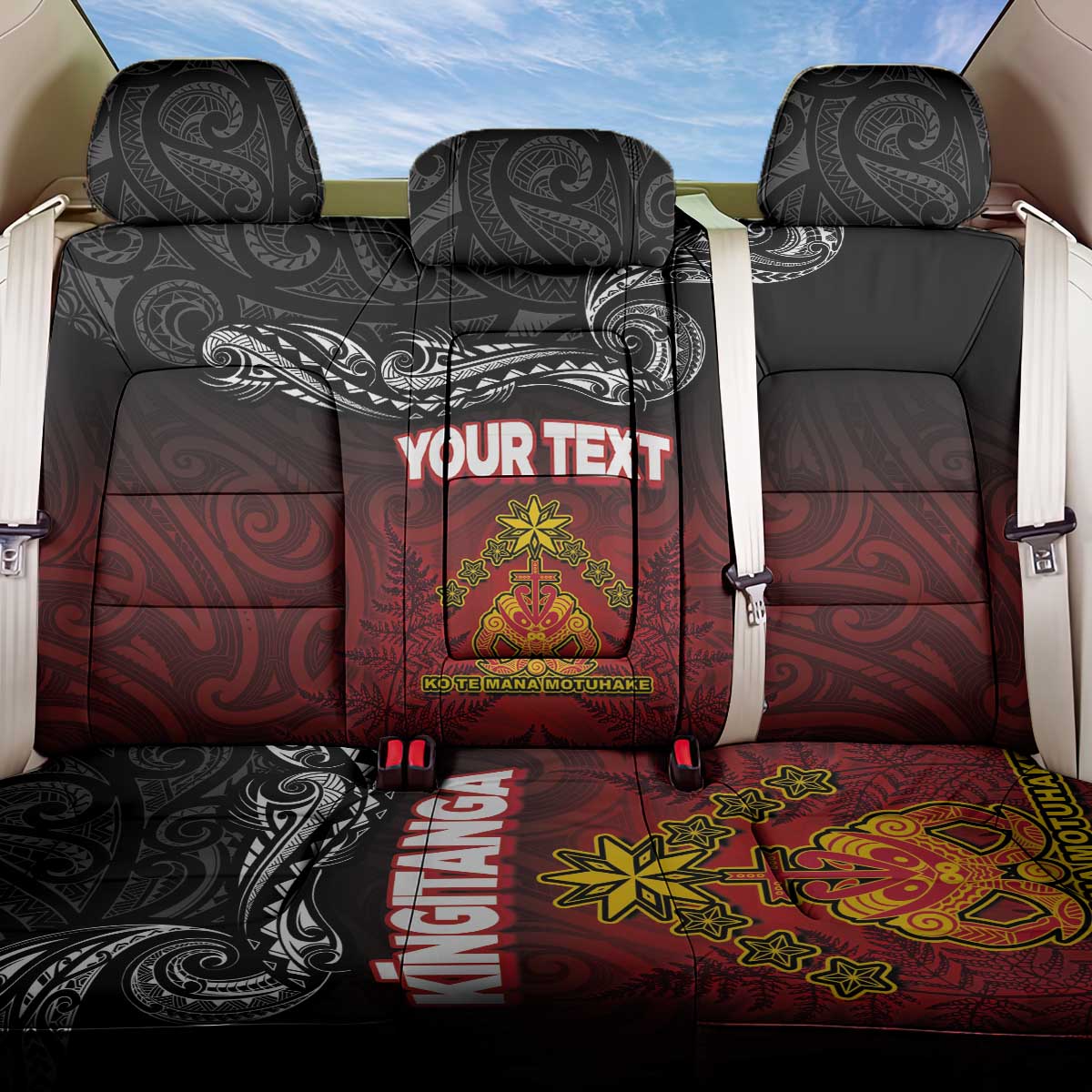 Personalised The Kingitanga - Maori King Movement Back Car Seat Cover Ko Te Mana Motuhake Emblem with Silver Ferns and Polynesian Art Tattoo