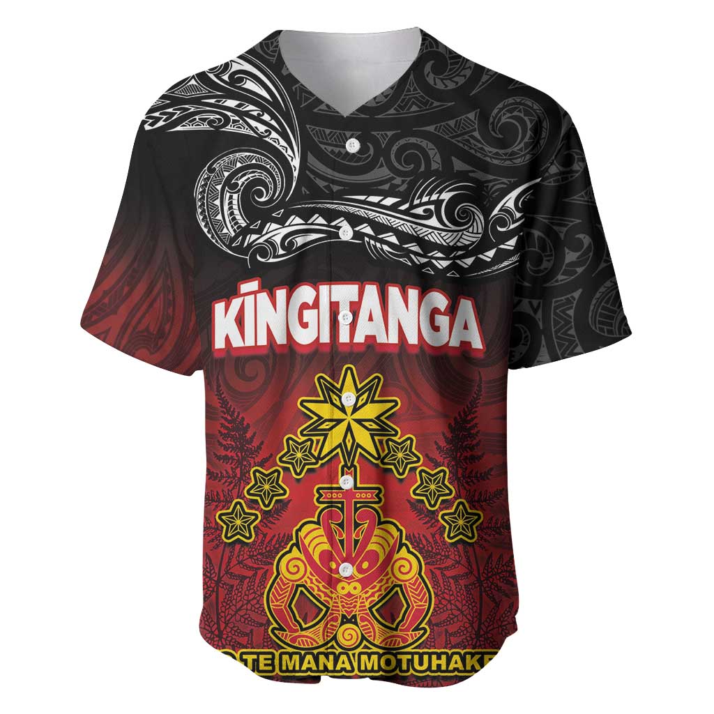 Personalised The Kingitanga - Maori King Movement Baseball Jersey Ko Te Mana Motuhake Emblem with Silver Ferns and Polynesian Art Tattoo