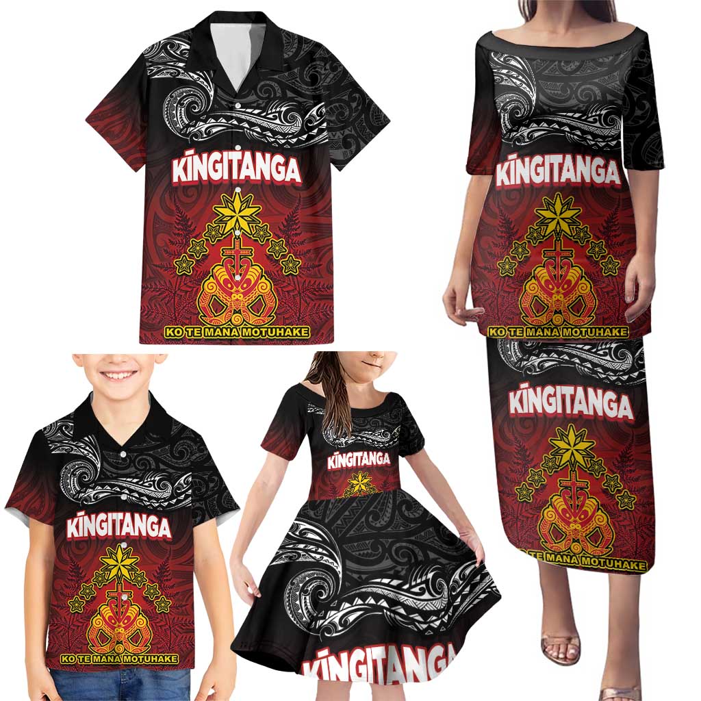 Personalised The Kingitanga - Maori King Movement Family Matching Puletasi and Hawaiian Shirt Ko Te Mana Motuhake Emblem with Silver Ferns and Polynesian Art Tattoo