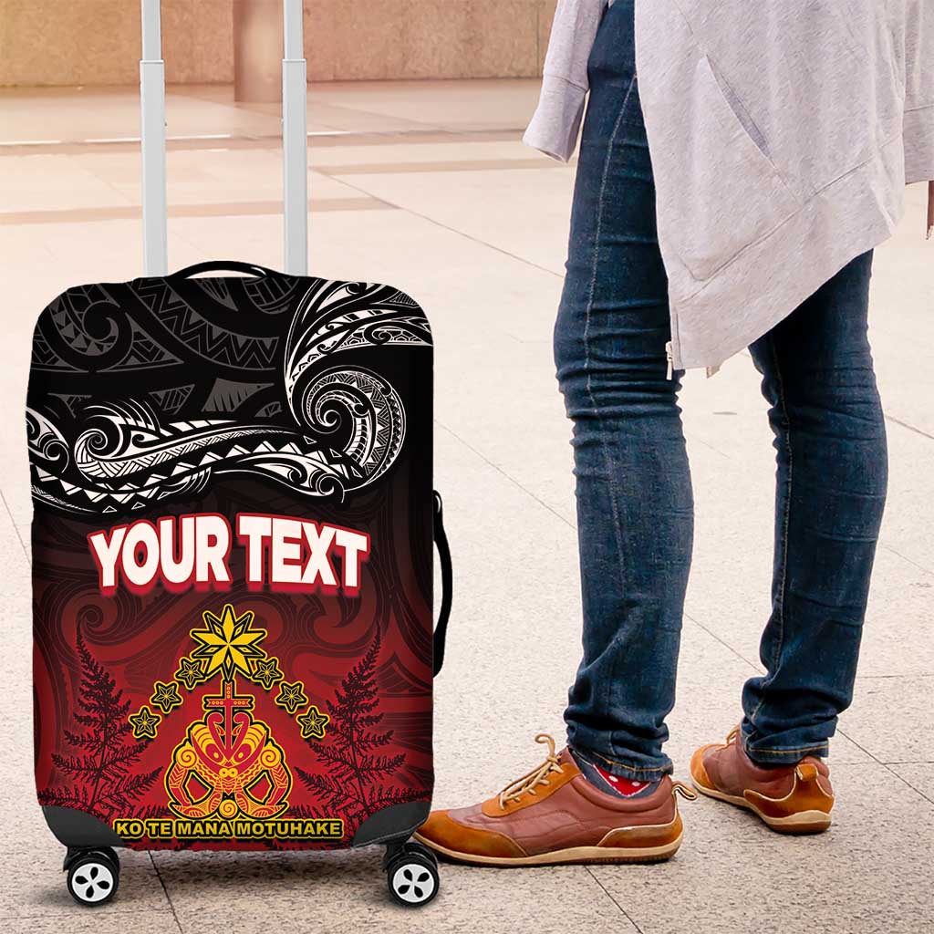 Personalised The Kingitanga - Maori King Movement Luggage Cover Ko Te Mana Motuhake Emblem with Silver Ferns and Polynesian Art Tattoo