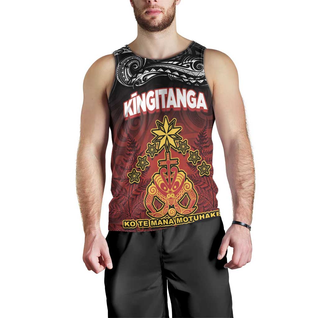 Personalised The Kingitanga - Maori King Movement Men Tank Top Ko Te Mana Motuhake Emblem with Silver Ferns and Polynesian Art Tattoo