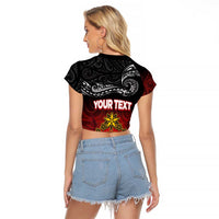 Personalised The Kingitanga - Maori King Movement Raglan Cropped T Shirt Ko Te Mana Motuhake Emblem with Silver Ferns and Polynesian Art Tattoo