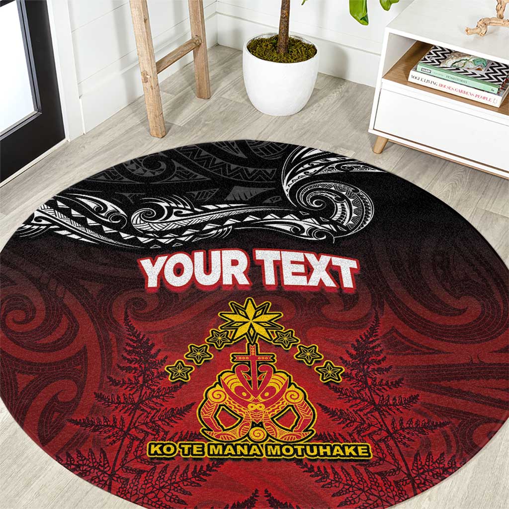 Personalised The Kingitanga - Maori King Movement Round Carpet Ko Te Mana Motuhake Emblem with Silver Ferns and Polynesian Art Tattoo