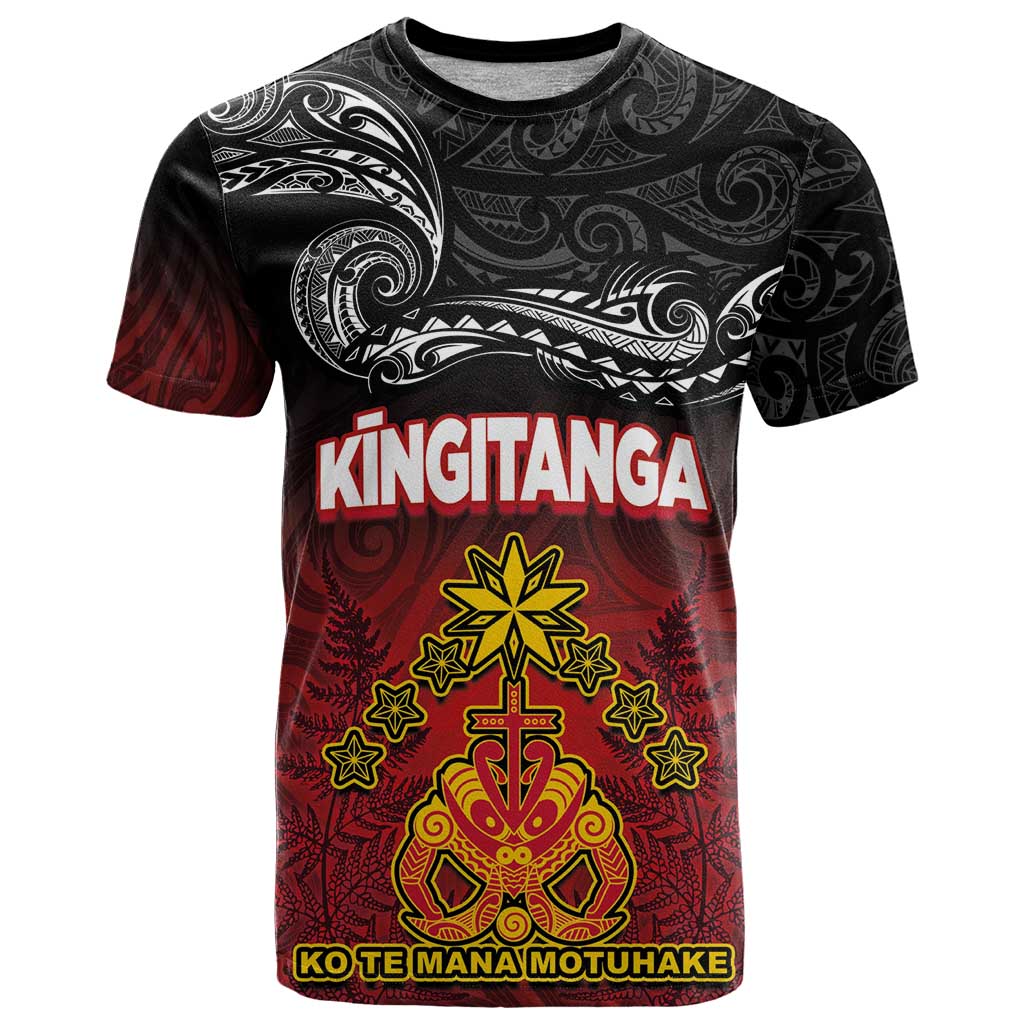 Personalised The Kingitanga - Maori King Movement T Shirt Ko Te Mana Motuhake Emblem with Silver Ferns and Polynesian Art Tattoo