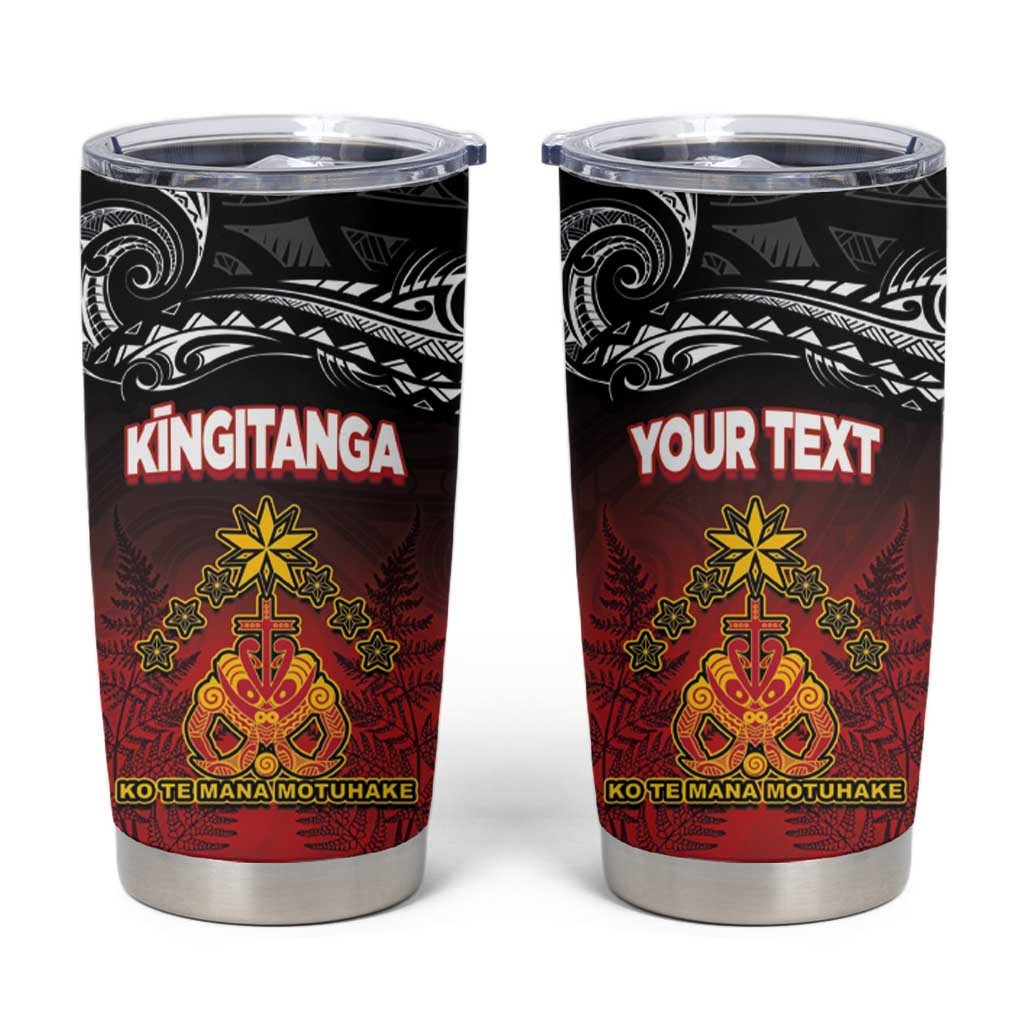 Personalised Maori King Movement Tumbler Cup Ko Te Mana Motuhake Emblem with Silver Ferns and Polynesian Art Tattoo LT03 Red - Polynesian Pride