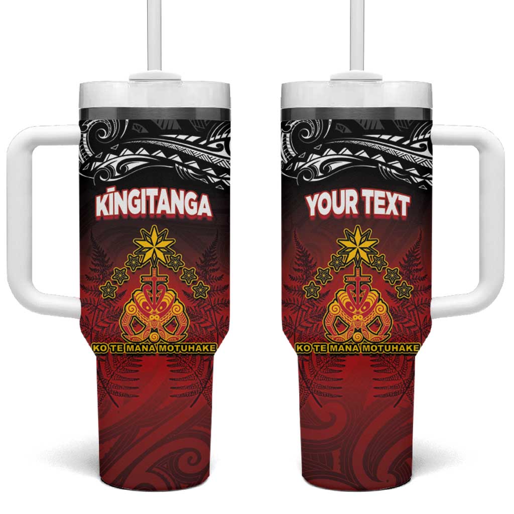 Personalised Maori King Movement Tumbler With Handle Ko Te Mana Motuhake Emblem with Silver Ferns and Polynesian Art Tattoo LT03 One Size: 40 oz Red - Polynesian Pride