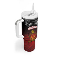Personalised The Kingitanga - Maori King Movement Tumbler With Handle Ko Te Mana Motuhake Emblem with Silver Ferns and Polynesian Art Tattoo LT03