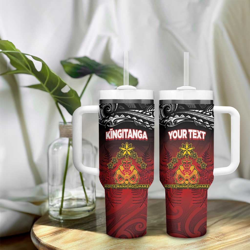 Personalised The Kingitanga - Maori King Movement Tumbler With Handle Ko Te Mana Motuhake Emblem with Silver Ferns and Polynesian Art Tattoo LT03
