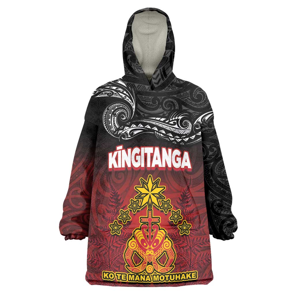 Personalised The Kingitanga - Maori King Movement Wearable Blanket Hoodie Ko Te Mana Motuhake Emblem with Silver Ferns and Polynesian Art Tattoo