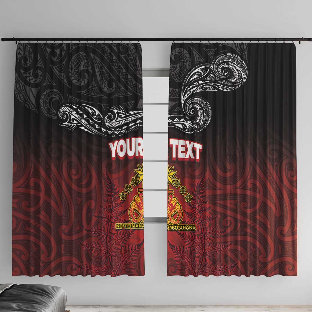 Personalised Maori King Movement Window Curtain Ko Te Mana Motuhake Emblem with Silver Ferns and Polynesian Art Tattoo LT03 With Hooks Red - Polynesian Pride