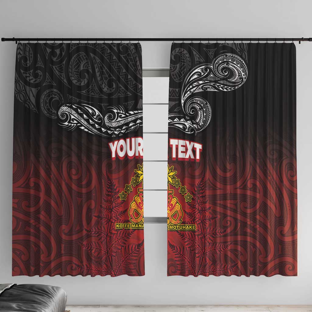 Personalised The Kingitanga - Maori King Movement Window Curtain Ko Te Mana Motuhake Emblem with Silver Ferns and Polynesian Art Tattoo