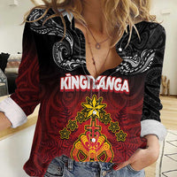 Personalised The Kingitanga - Maori King Movement Women Casual Shirt Ko Te Mana Motuhake Emblem with Silver Ferns and Polynesian Art Tattoo