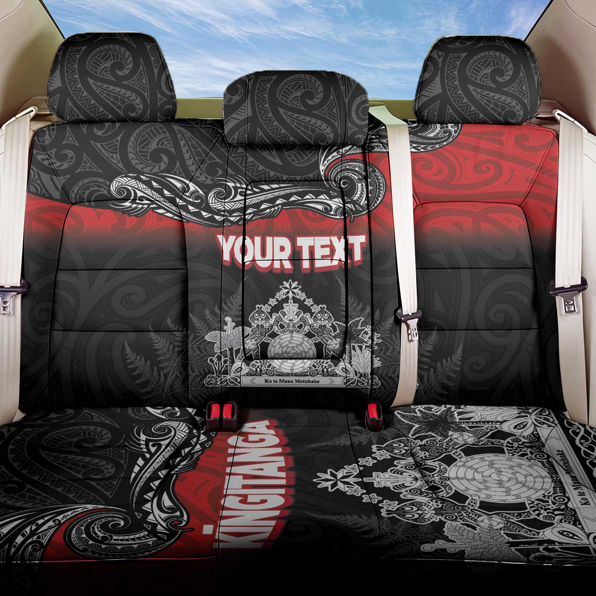 Personalised The Kingitanga - Maori King Movement Back Car Seat Cover Te Paki-o-Matariki with Silver Ferns and Polynesian Art Tattoo