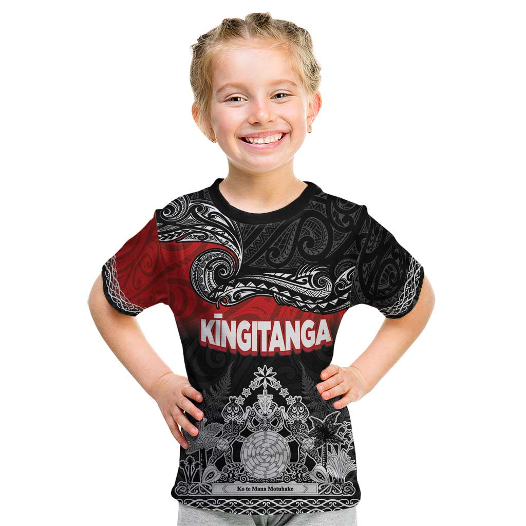 Personalised The Kingitanga - Maori King Movement Kid T Shirt Te Paki-o-Matariki with Silver Ferns and Polynesian Art Tattoo