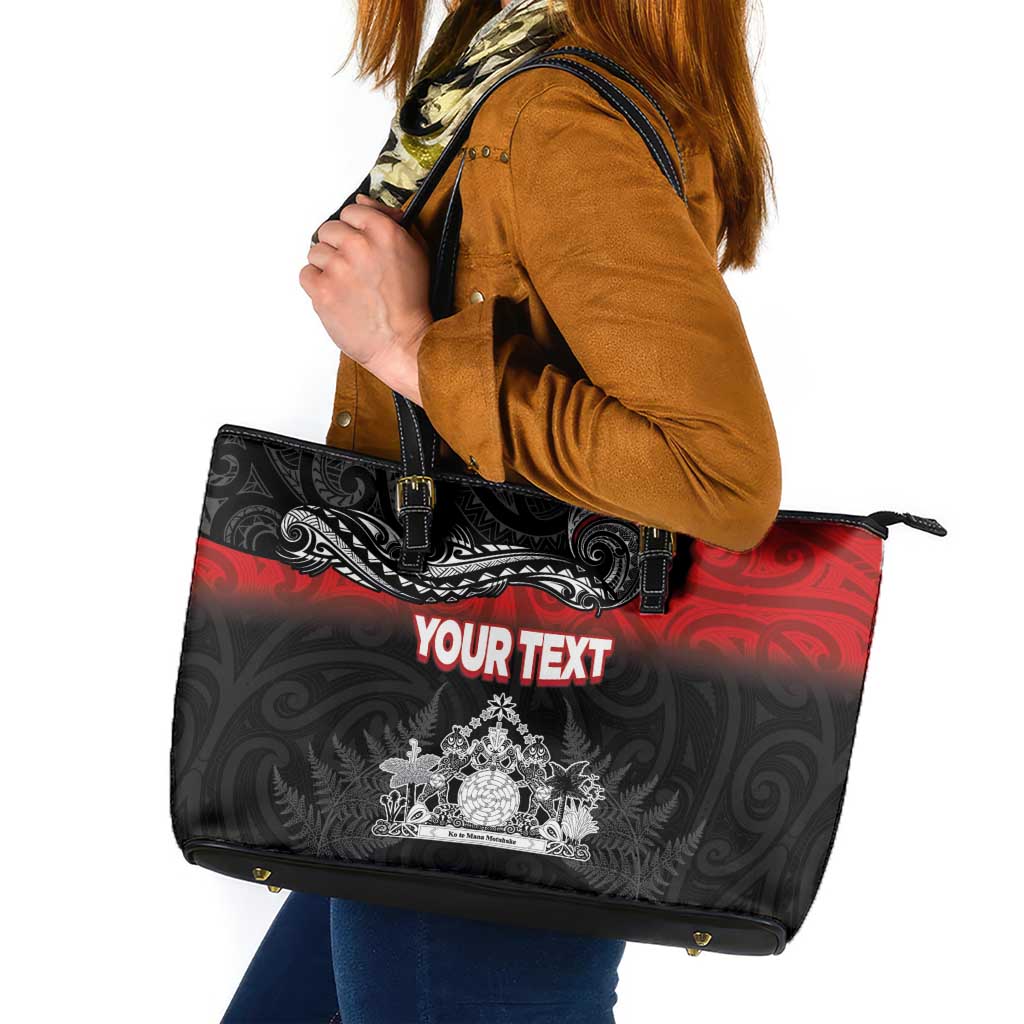 Personalised The Kingitanga - Maori King Movement Leather Tote Bag Te Paki-o-Matariki with Silver Ferns and Polynesian Art Tattoo