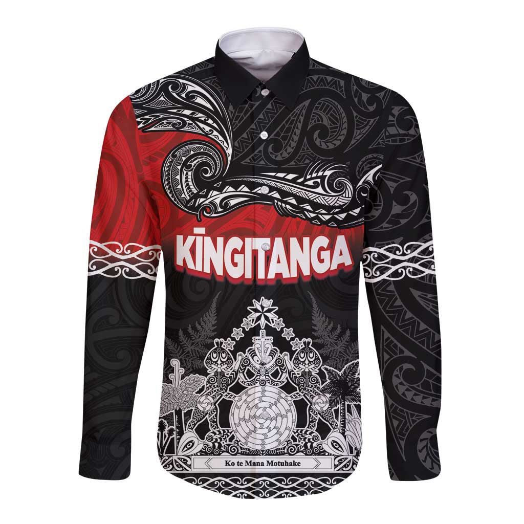 Personalised The Kingitanga - Maori King Movement Long Sleeve Button Shirt Te Paki-o-Matariki with Silver Ferns and Polynesian Art Tattoo