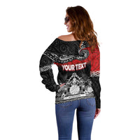 Personalised The Kingitanga - Maori King Movement Off Shoulder Sweater Te Paki-o-Matariki with Silver Ferns and Polynesian Art Tattoo