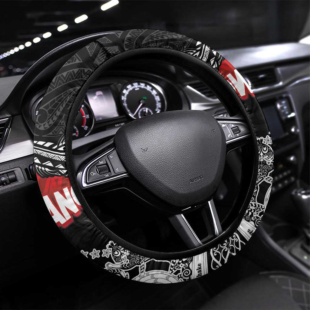 The Kingitanga - Maori King Movement Steering Wheel Cover Te Paki-o-Matariki with Silver Ferns and Polynesian Art Tattoo