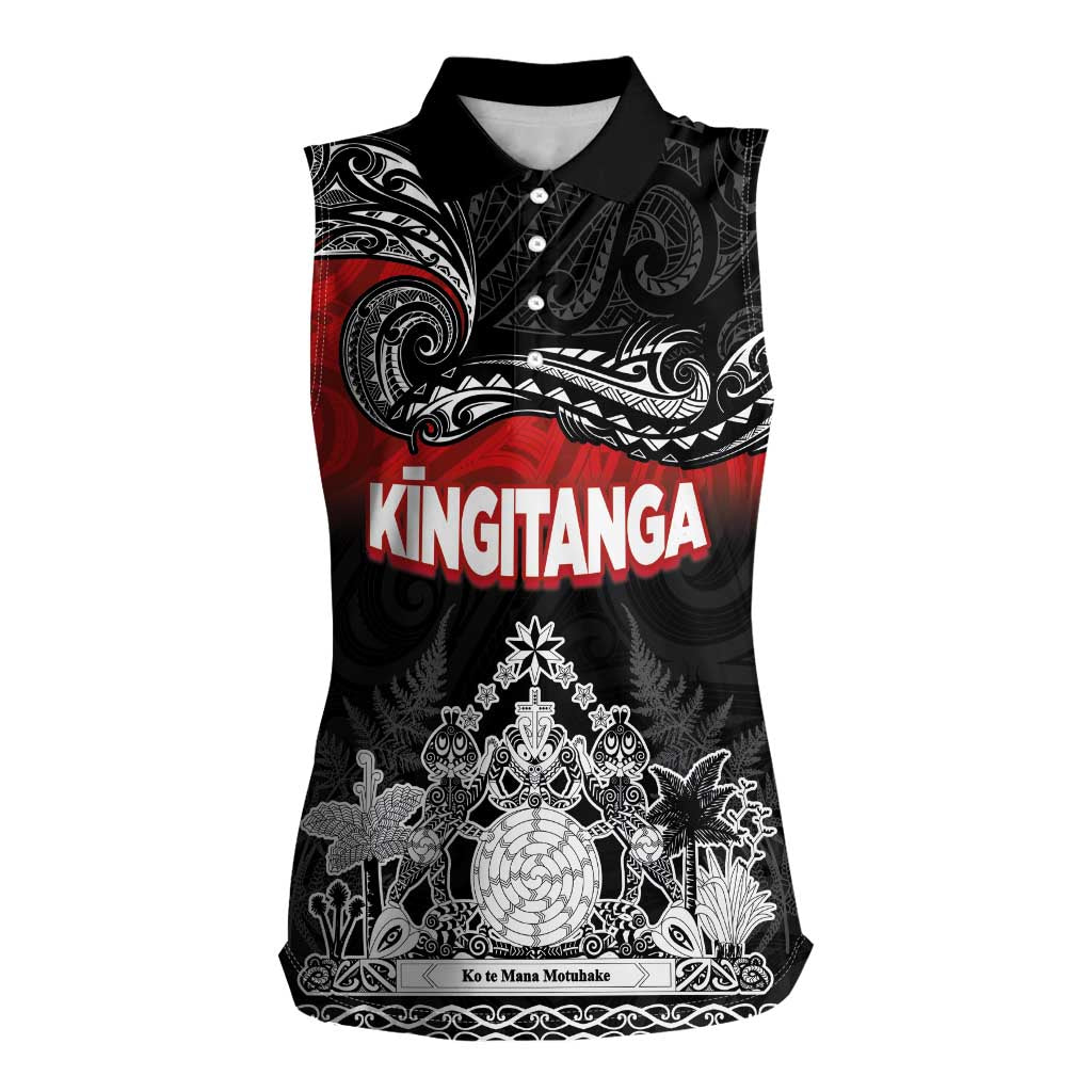 Personalised The Kingitanga - Maori King Movement Women Sleeveless Polo Shirt Te Paki-o-Matariki with Silver Ferns and Polynesian Art Tattoo