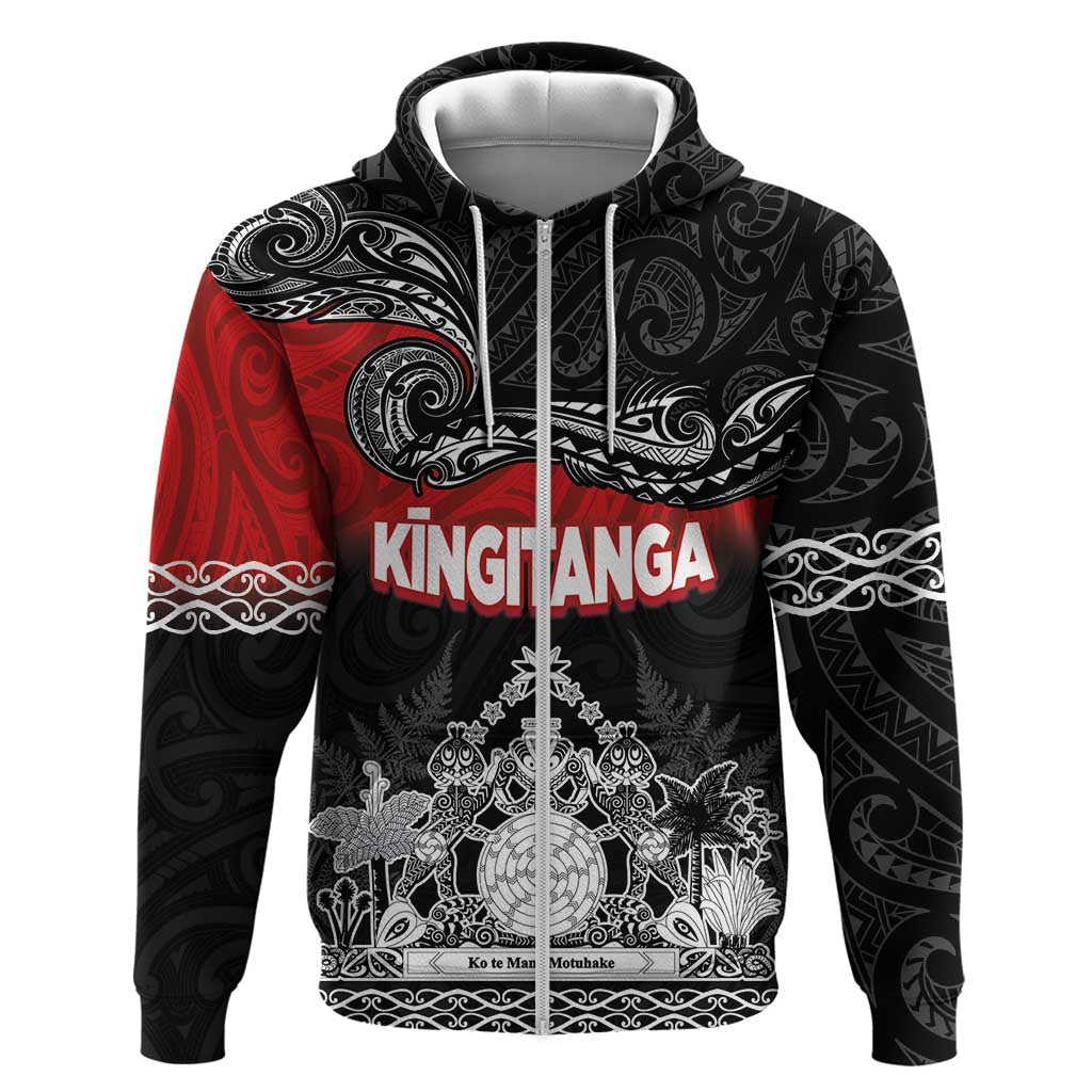 Personalised The Kingitanga - Maori King Movement Zip Hoodie Te Paki-o-Matariki with Silver Ferns and Polynesian Art Tattoo