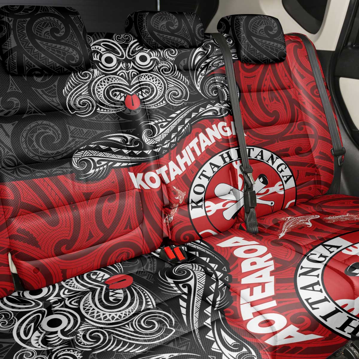 Maori Kotahitanga Back Car Seat Cover Aotearoa Spirit with Maori Mask and Polynesian Art Tattoo