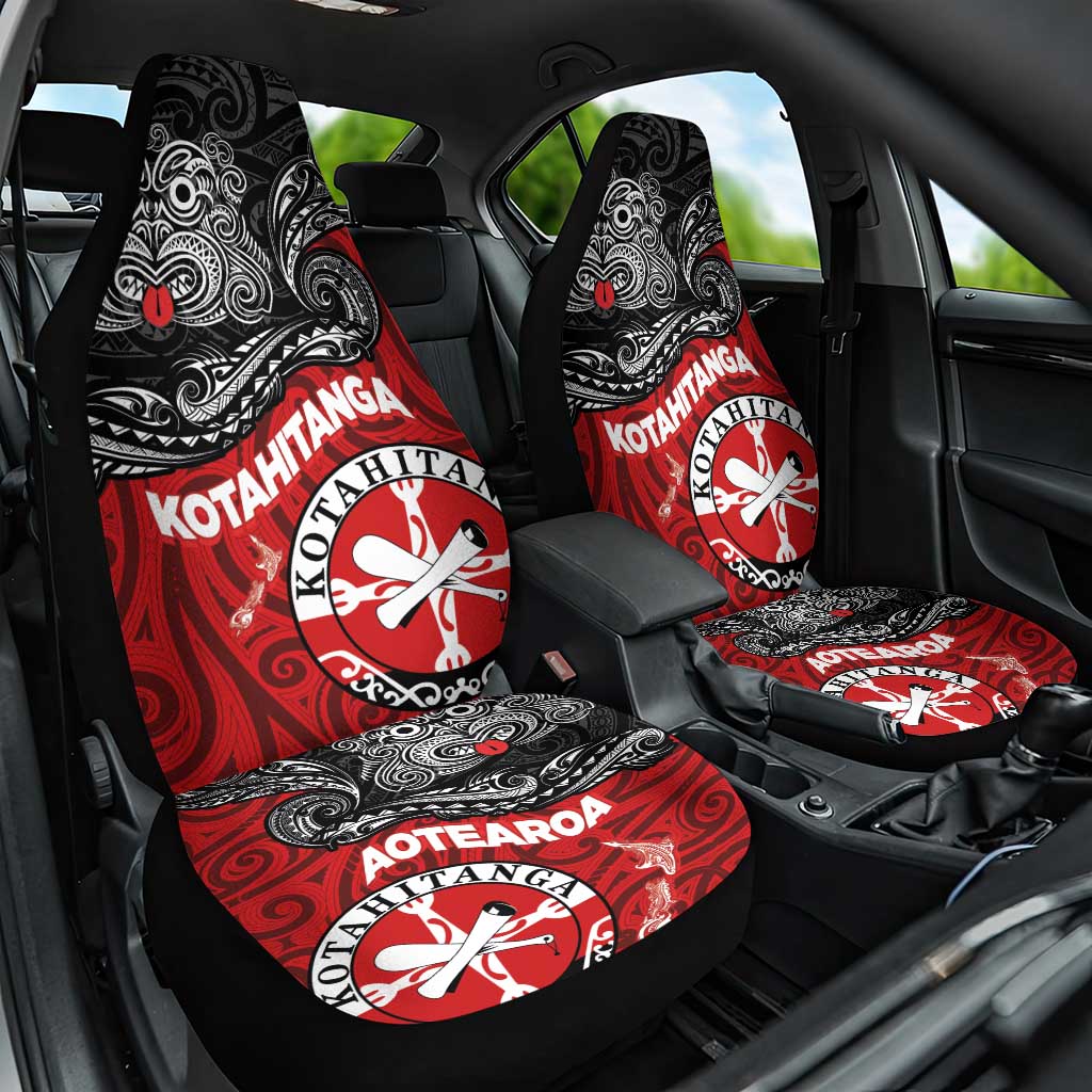 Maori Kotahitanga Car Seat Cover Aotearoa Spirit with Maori Mask and Polynesian Art Tattoo