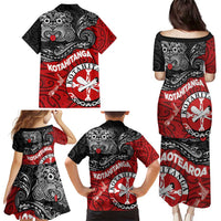 Maori Kotahitanga Family Matching Puletasi and Hawaiian Shirt Aotearoa Spirit with Maori Mask and Polynesian Art Tattoo
