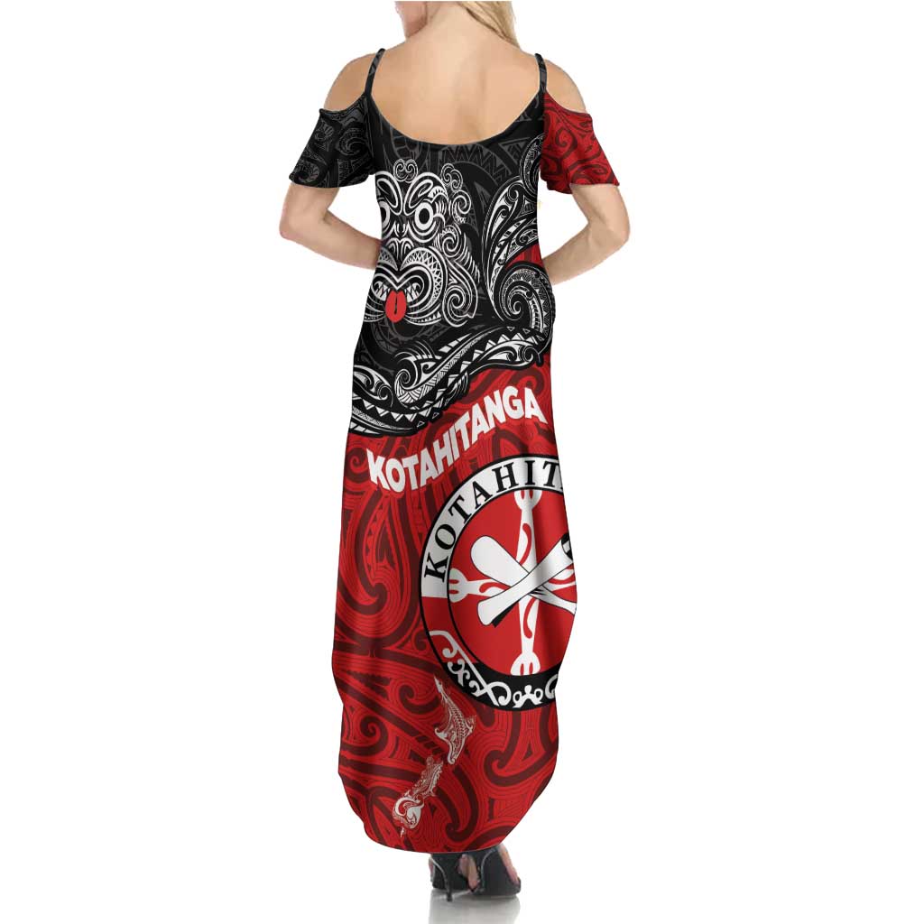 Maori Kotahitanga Family Matching Summer Maxi Dress and Hawaiian Shirt Aotearoa Spirit with Maori Mask and Polynesian Art Tattoo