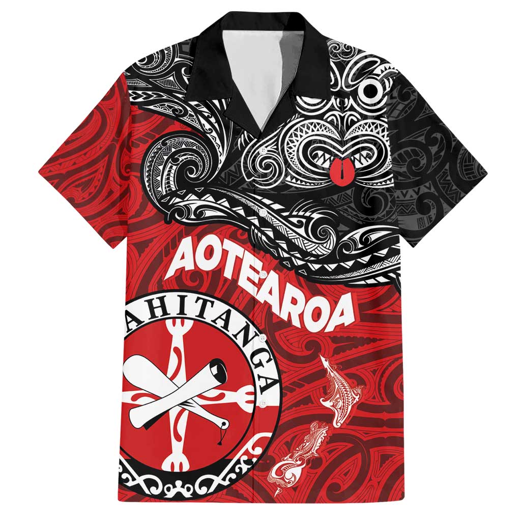 Maori Kotahitanga Hawaiian Shirt Aotearoa Spirit with Maori Mask and Polynesian Art Tattoo LT03 Red - Polynesian Pride