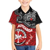 Maori Kotahitanga Kid Hawaiian Shirt Aotearoa Spirit with Maori Mask and Polynesian Art Tattoo