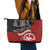 Maori Kotahitanga Leather Tote Bag Aotearoa Spirit with Maori Mask and Polynesian Art Tattoo