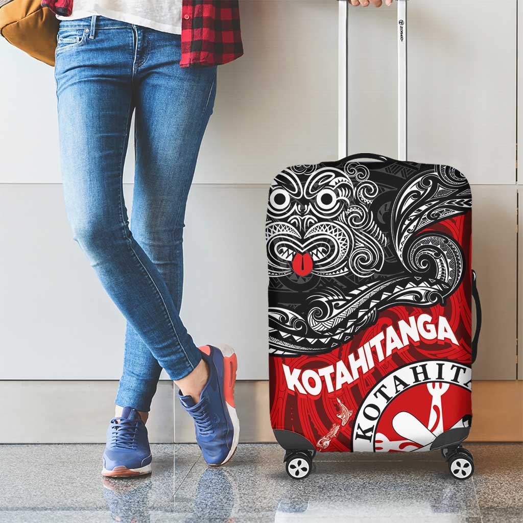 Maori Kotahitanga Luggage Cover Aotearoa Spirit with Maori Mask and Polynesian Art Tattoo