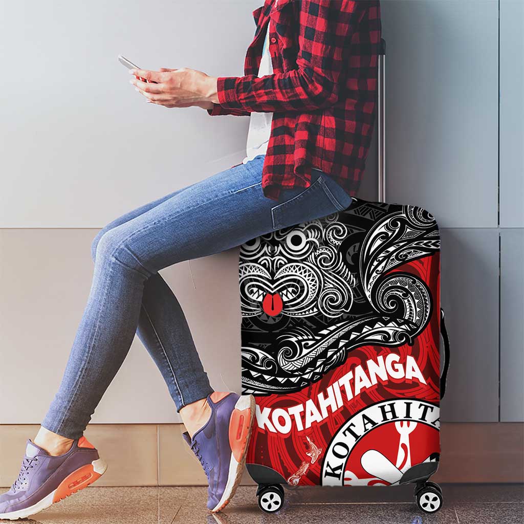 Maori Kotahitanga Luggage Cover Aotearoa Spirit with Maori Mask and Polynesian Art Tattoo