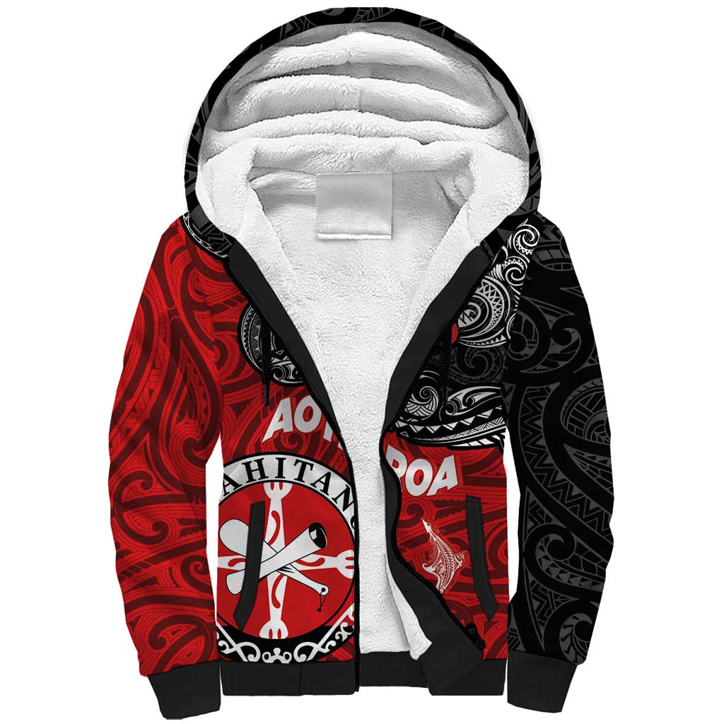 Maori Kotahitanga Sherpa Hoodie Aotearoa Spirit with Maori Mask and Polynesian Art Tattoo LT03 Unisex Red - Polynesian Pride