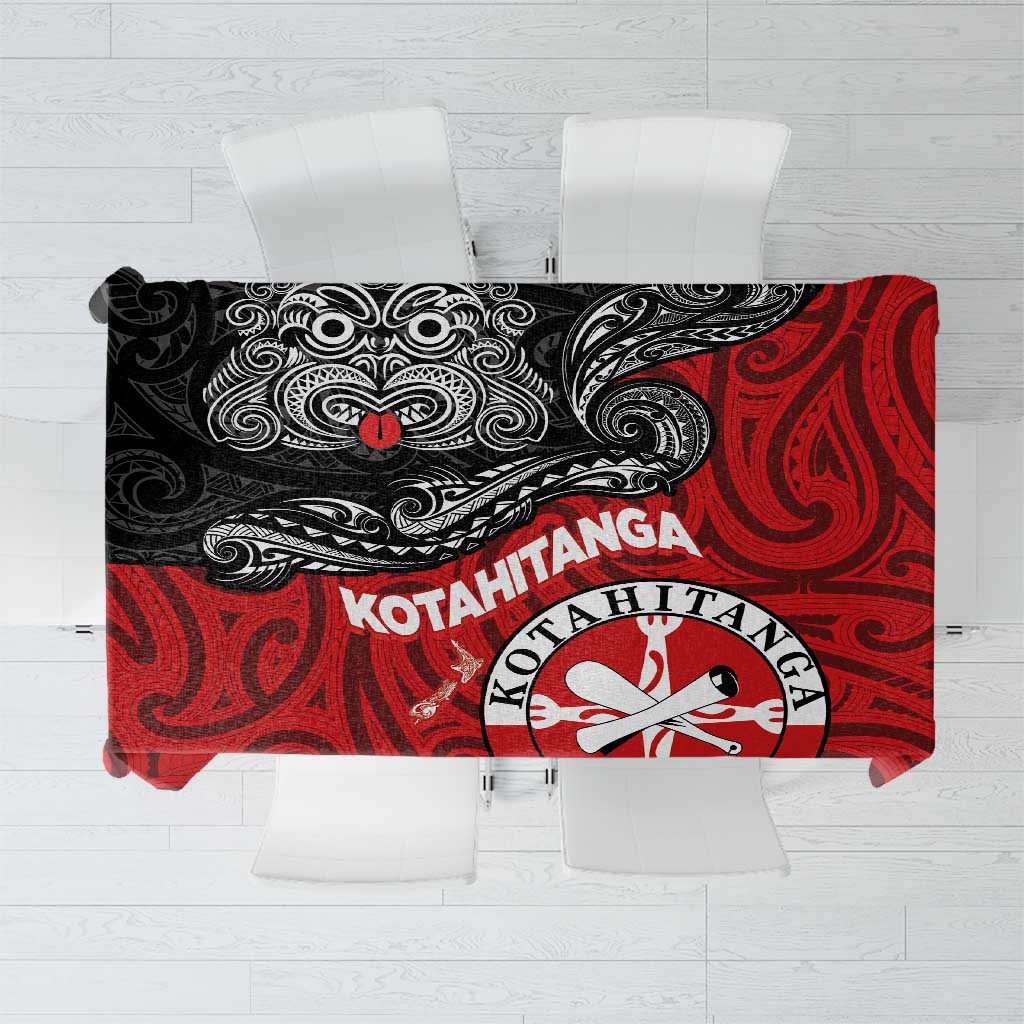 Maori Kotahitanga Tablecloth Aotearoa Spirit with Maori Mask and Polynesian Art Tattoo