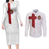 Custom Tonga Ngatu Art Rugby Mate Ma'a Couples Matching Long Sleeve Bodycon Dress and Long Sleeve Button Shirt - Polynesian Pride