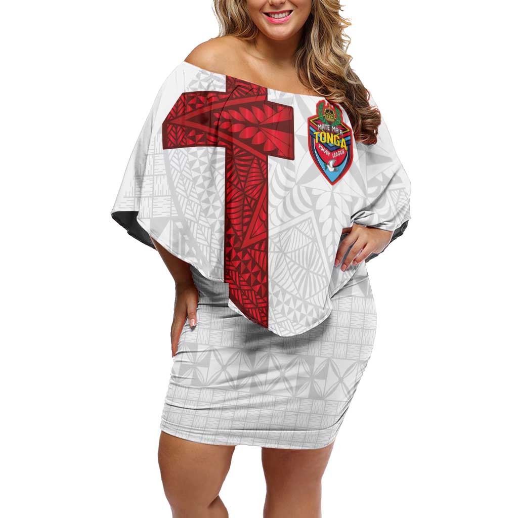 Custom Tonga Ngatu Art Rugby Mate Ma'a Off Shoulder Short Dress - Polynesian Pride