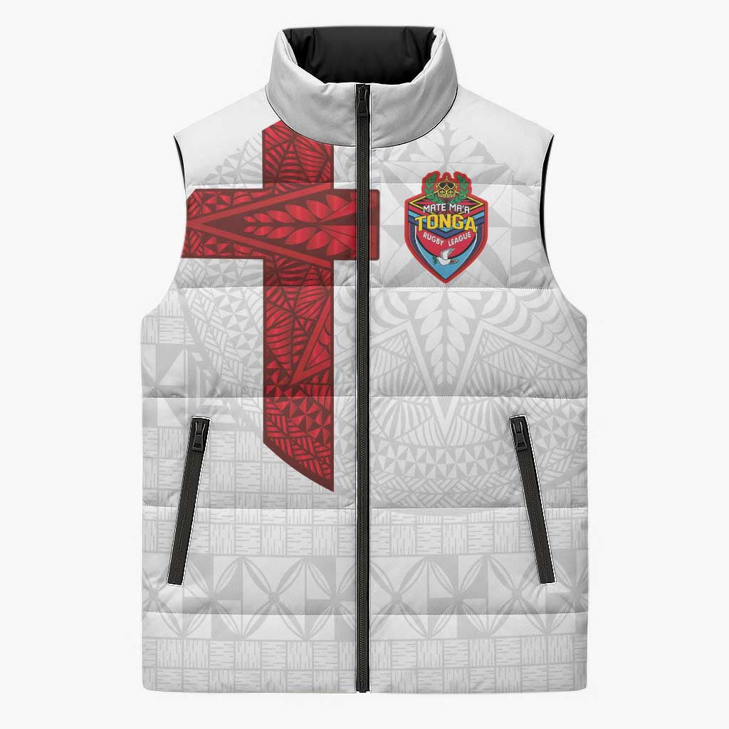 Custom Tonga Ngatu Art Rugby Mate Ma'a Sleeveless Puffer Jacket - Polynesian Pride