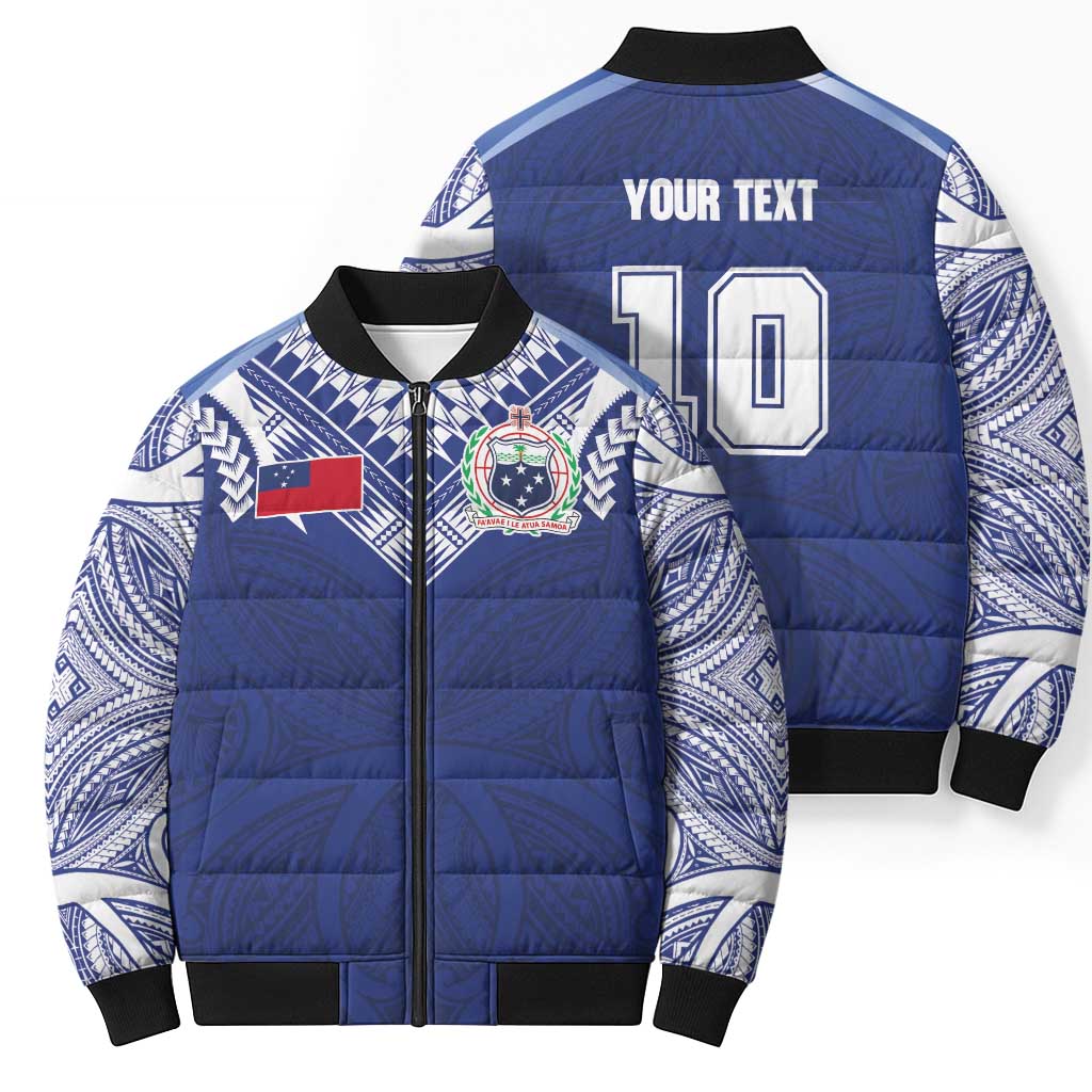 Custom Samoa Rugby Bomber Puffer Jacket Pacific Motifs - Polynesian Pride