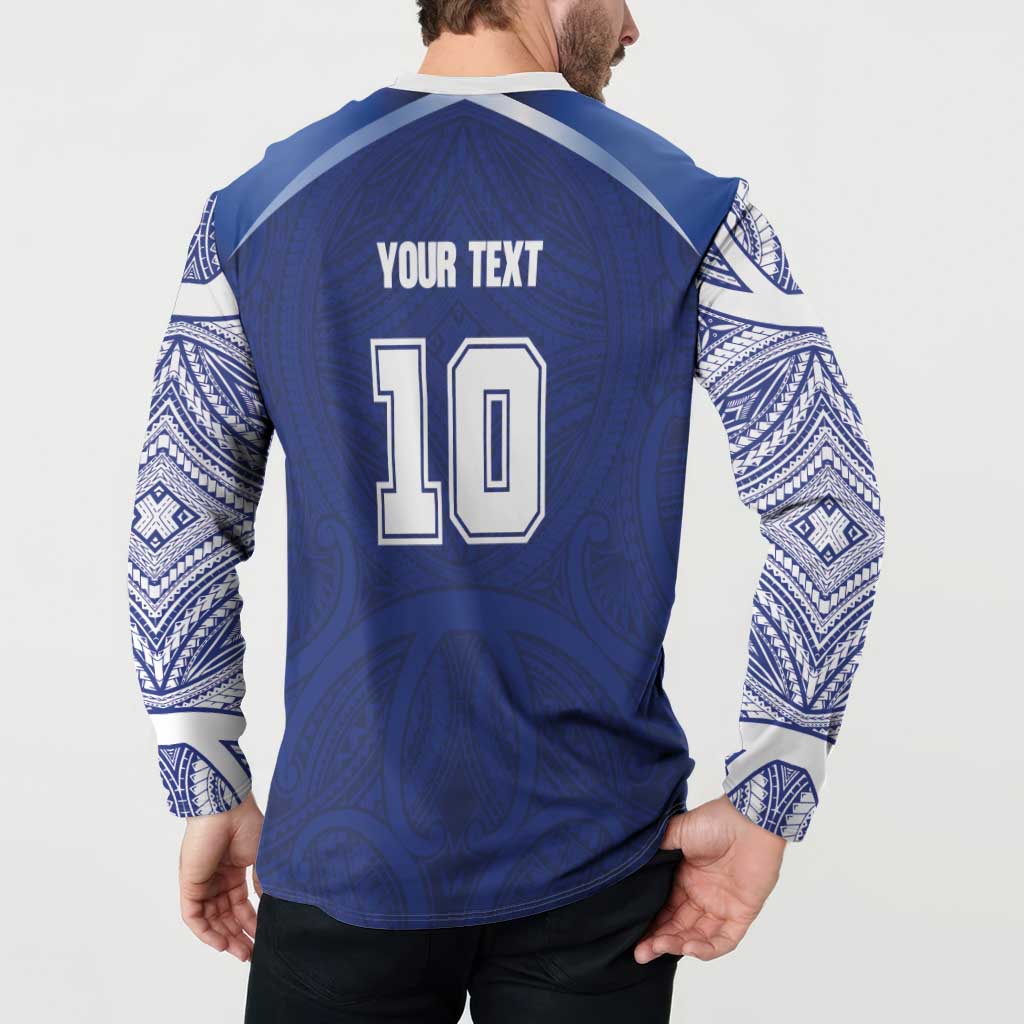 Custom Samoa Rugby Button Sweatshirt Pacific Motifs - Polynesian Pride